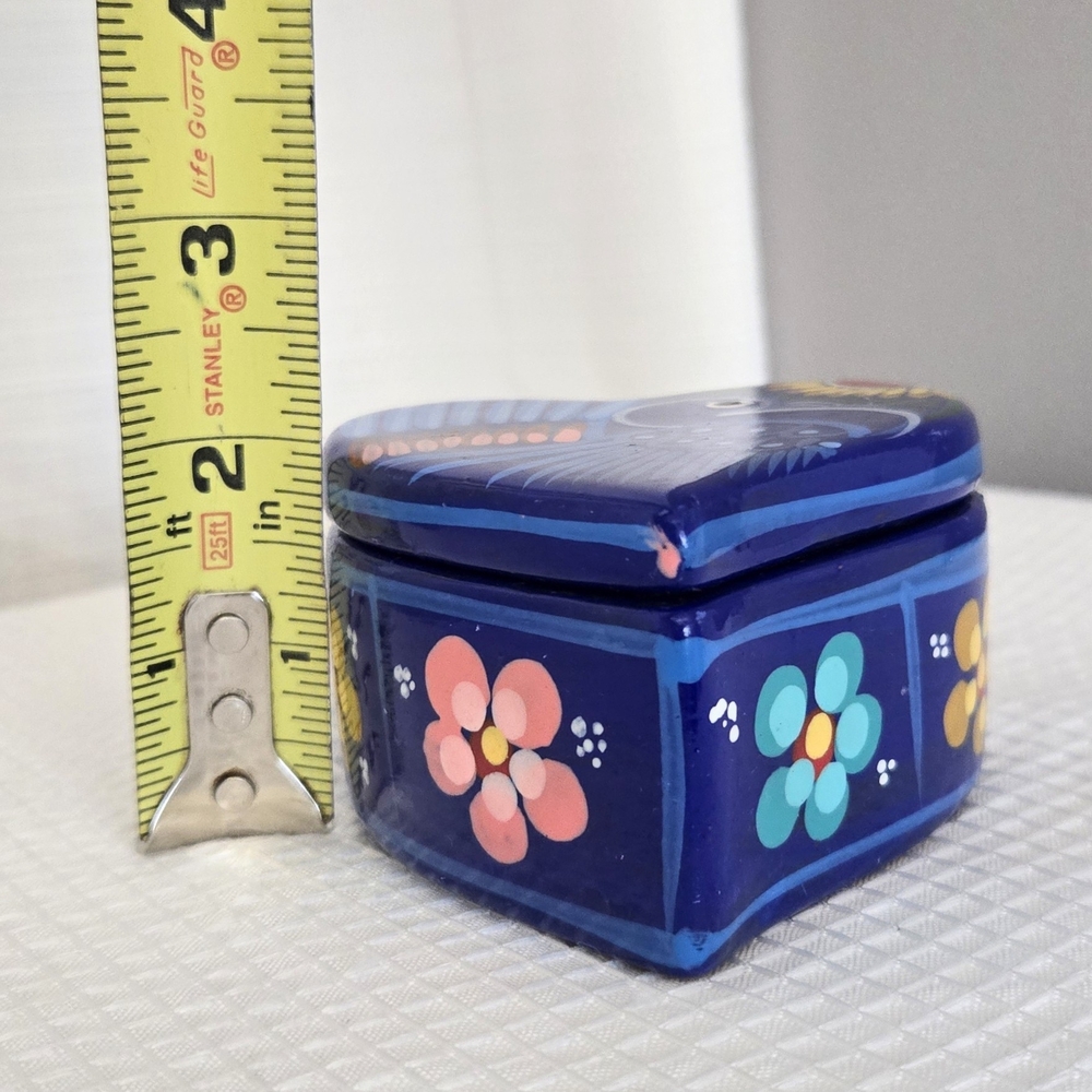 Talavera Trinket Box Blue Bird Heart Mexican Pottery Redware Vanity - Picture 6 of 8